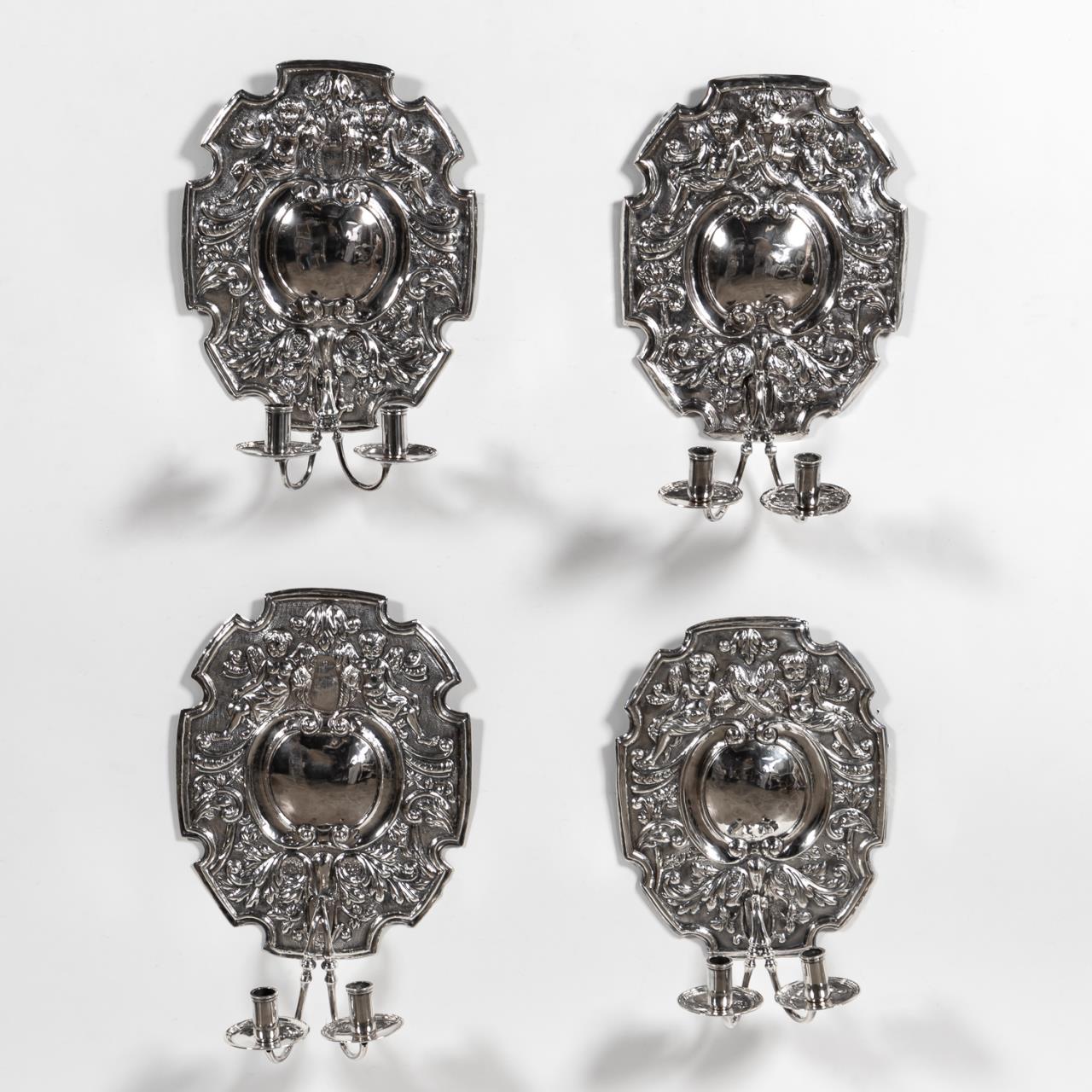 SET OF 4, SILVERPLATE WALL SCONCES,
