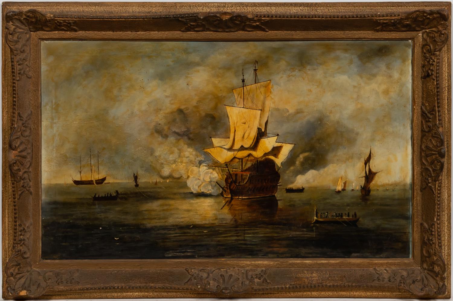 ANTIQUE MARITIME OIL ON CANVAS  35e34b