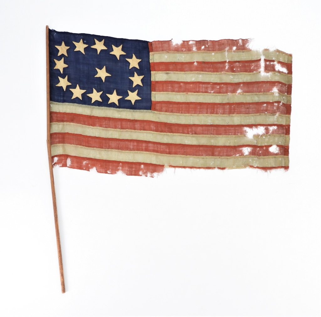 EARLY THIRTEEN-STAR WOOL BUNTING FLAG