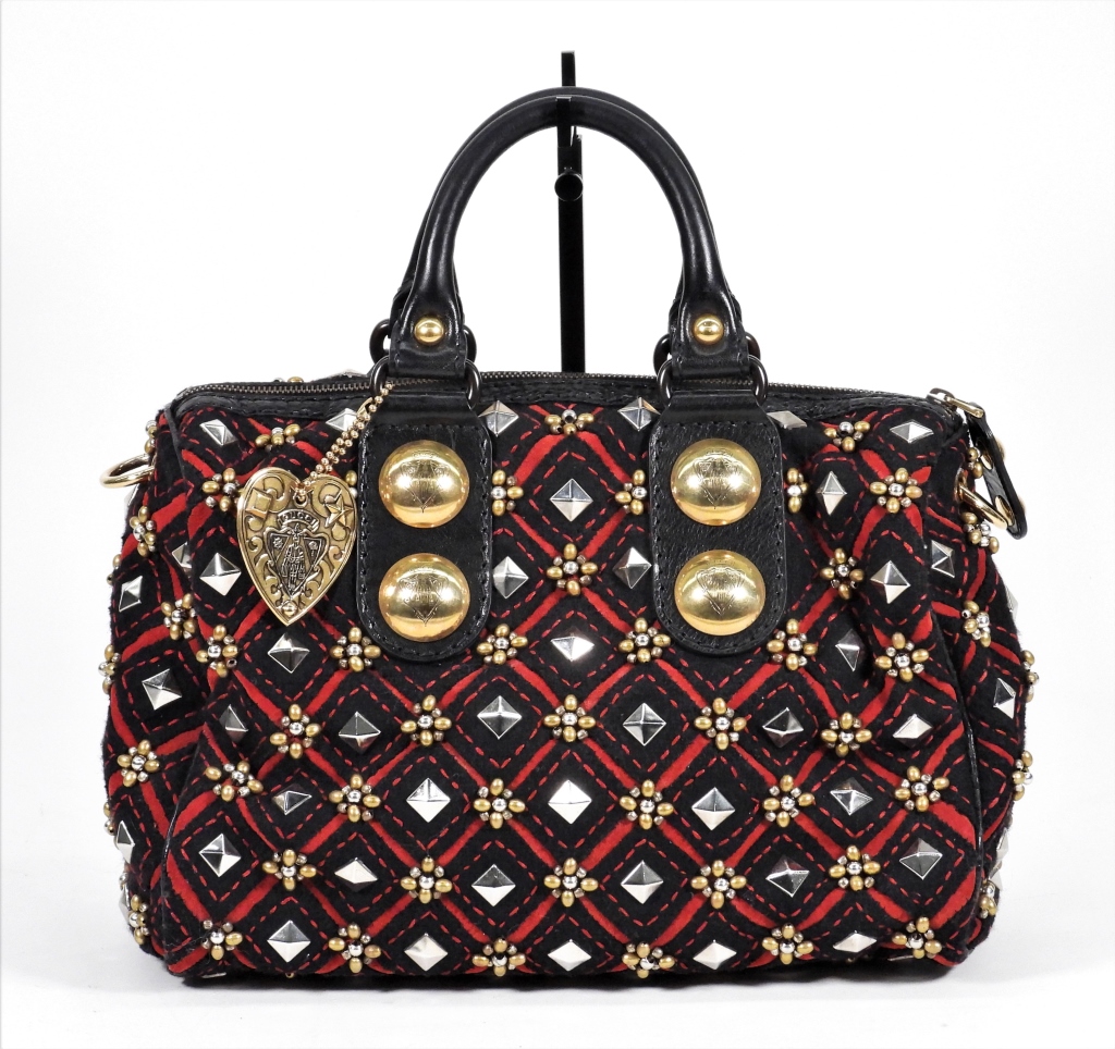 GUCCI BLACK & RED STUDDED BAG ,Double