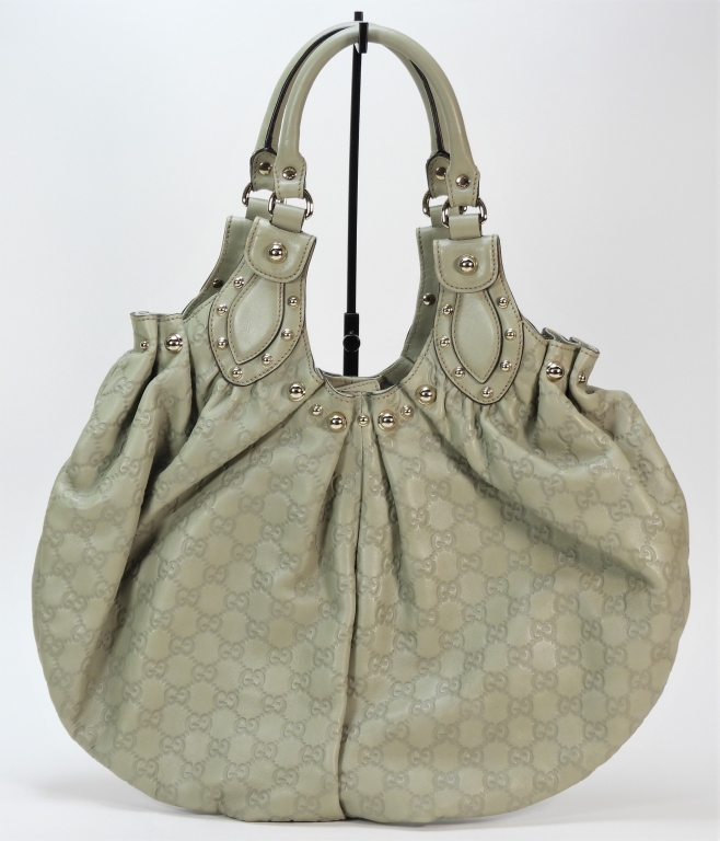 GUCCI GREEN EMBOSSED LEATHER BAG