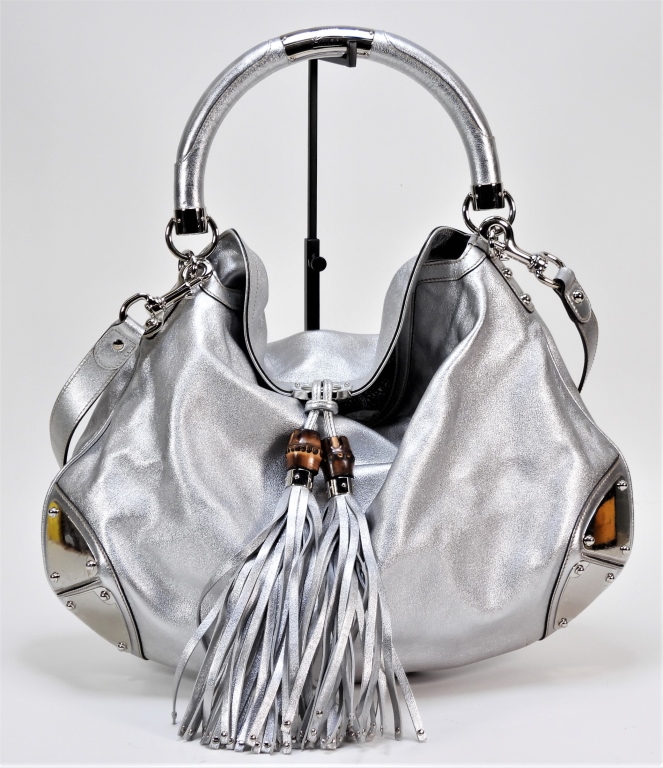 GUCCI METALLIC SILVER LEATHER BAG 35e53c