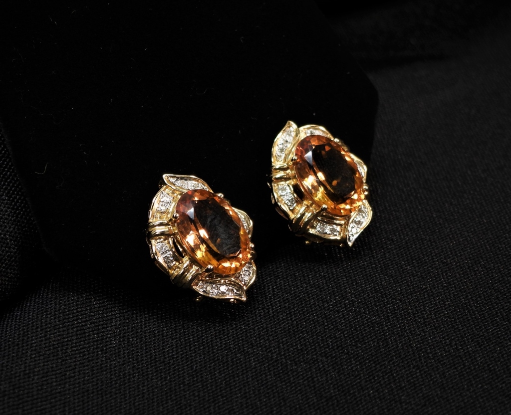 14K GOLD CITRINE & DIAMOND EARRINGS