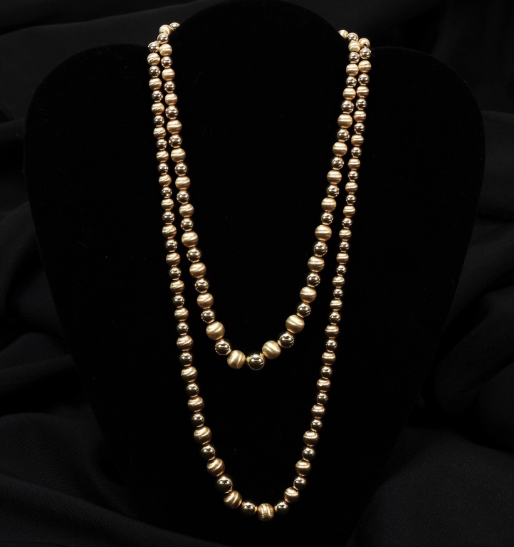 2PC LADYS 14K GOLD BEADED NECKLACES