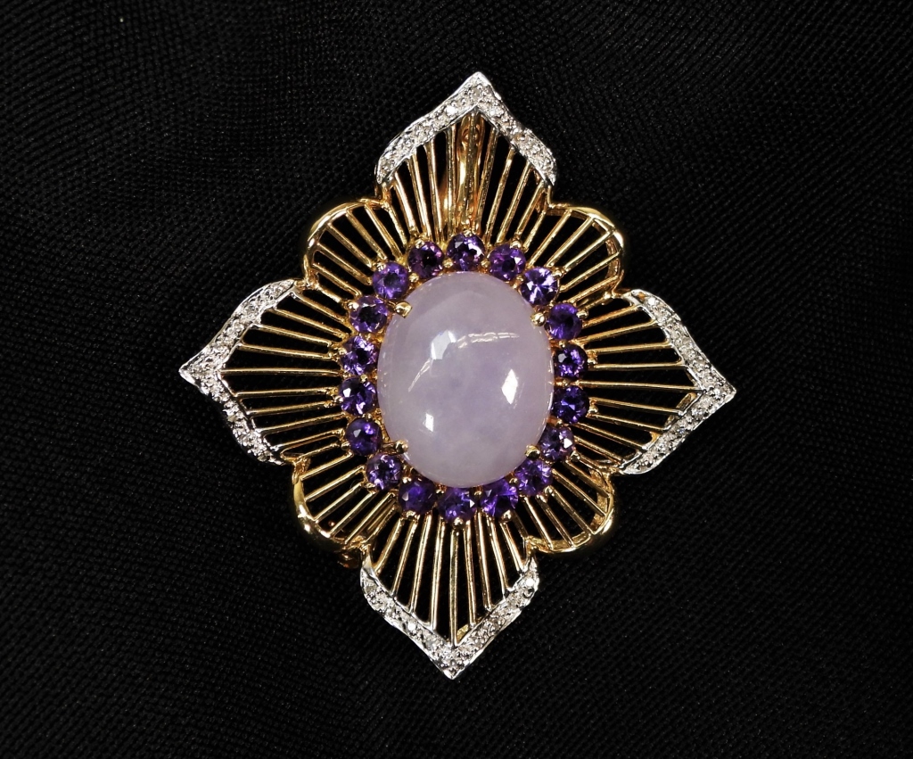 14K GOLD DIAMOND LAVENDER JADE 35e5a6