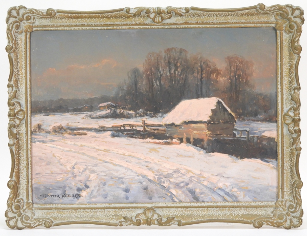 VICTOR KORECKI WINTER COTTAGE LANDSCAPE 35e5c7