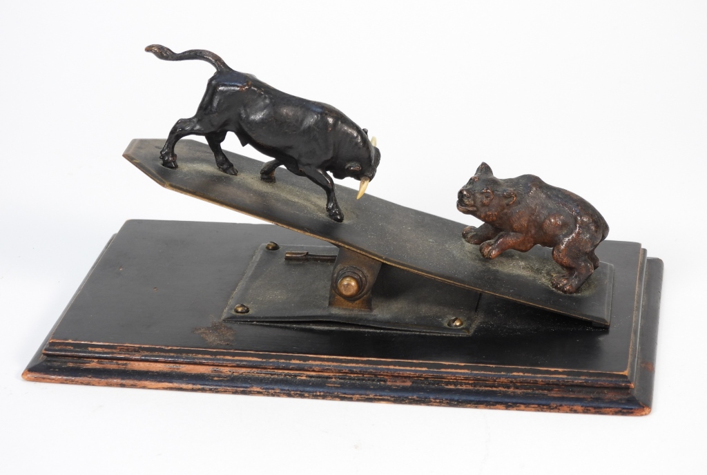 WALL STREET BULL & BEAR PATINATED BRONZE