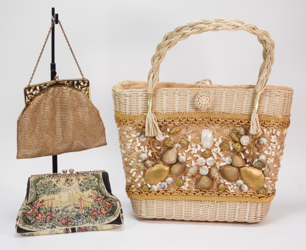 3PC WICKER MESH TAPESTRY PURSE 35e5f1