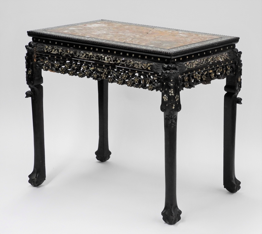 CHINESE MOP INLAID MARBLE TOP TABLE 35e65a