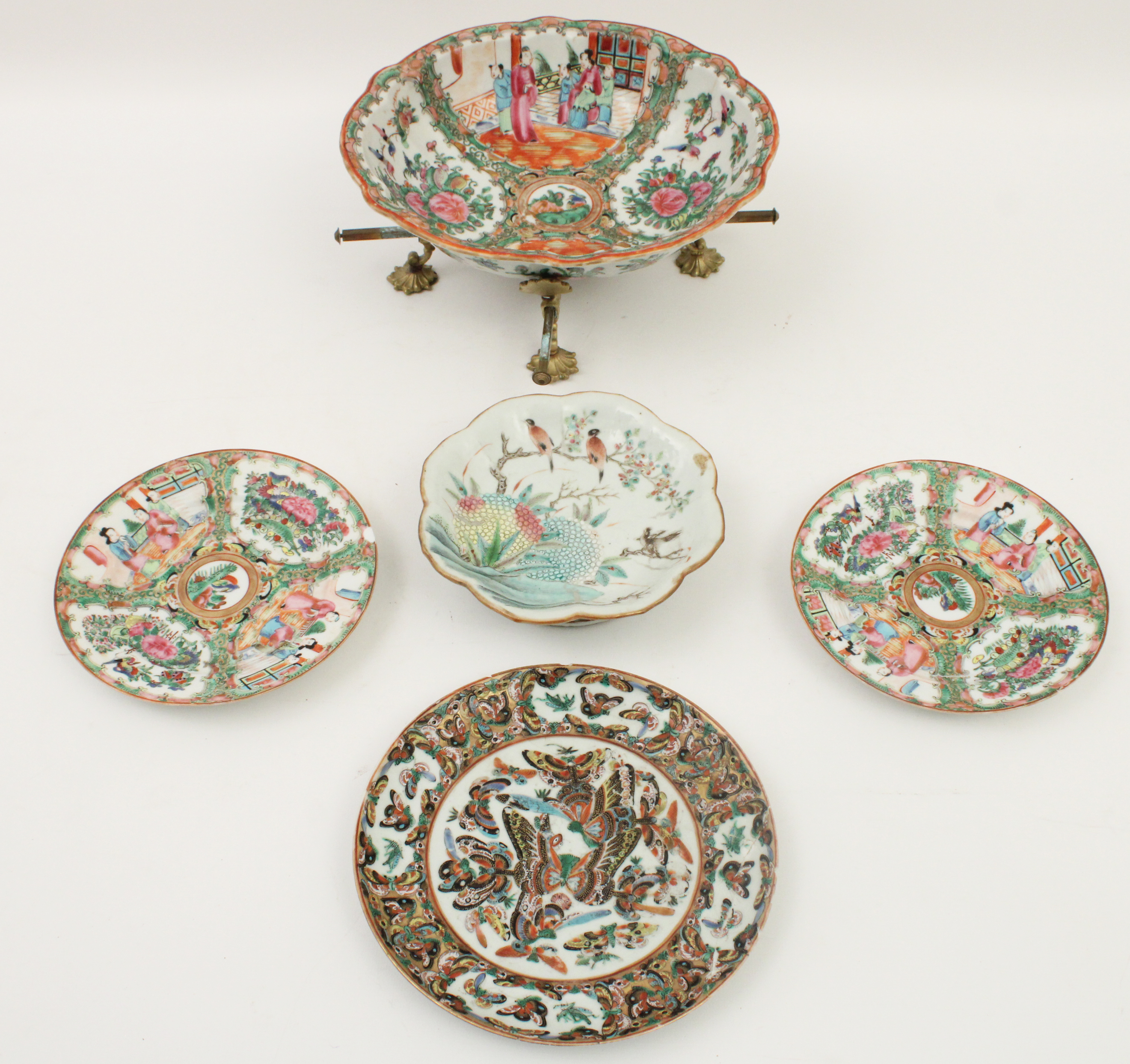 ROSE FAMILLE 5 piece lot of Chinese