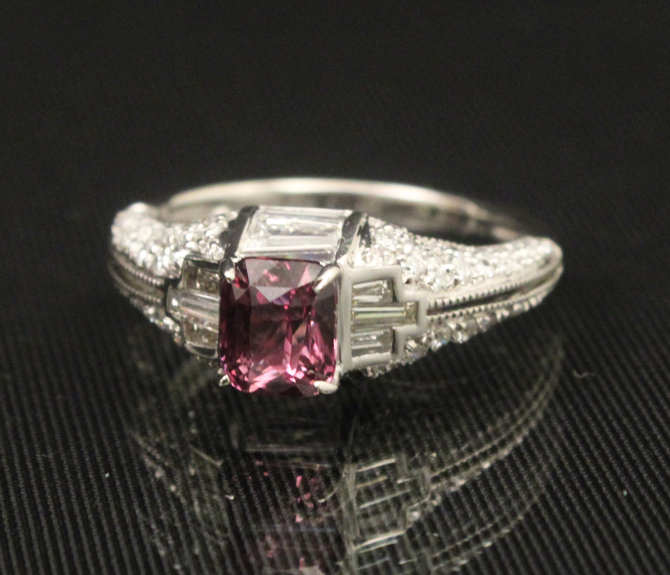 PLATINUM PINK SAPPHIRE AND DIAMOND RING