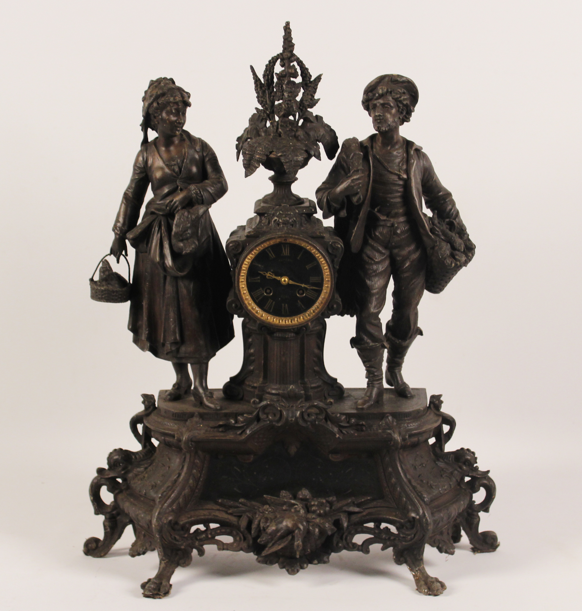 FRENCH FIGURAL SPELTER CLOCK French
