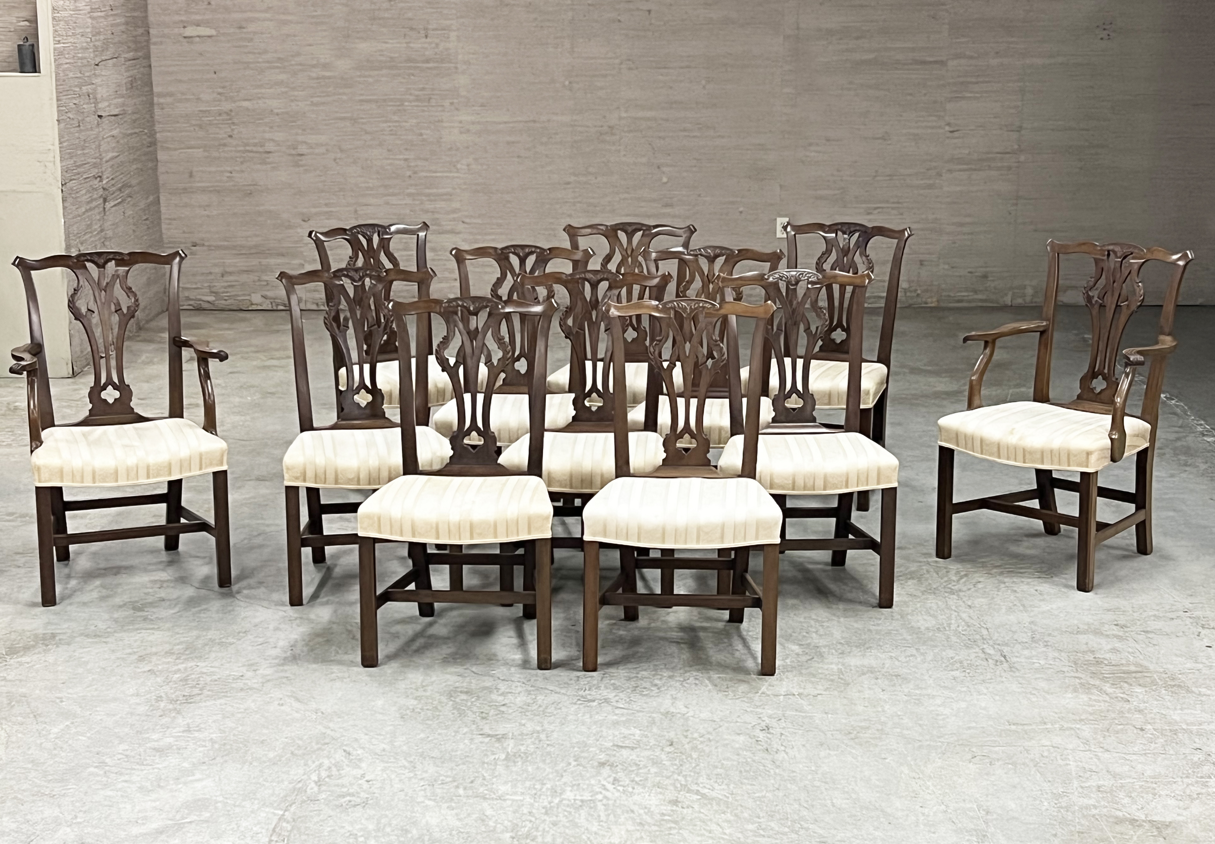 SET OF 12 CHIPPENDALE STYLE DINING CHAIRS