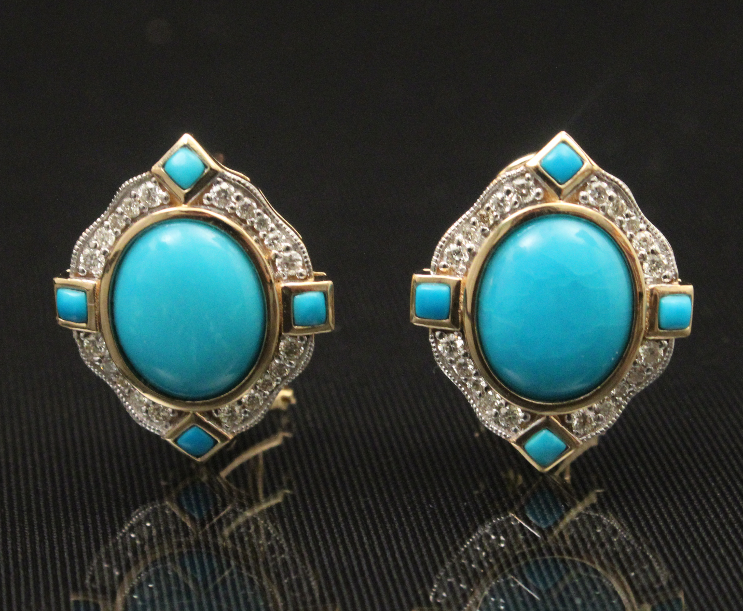 PR OF 14K DIAMOND AND TURQUOISE 35e7d3