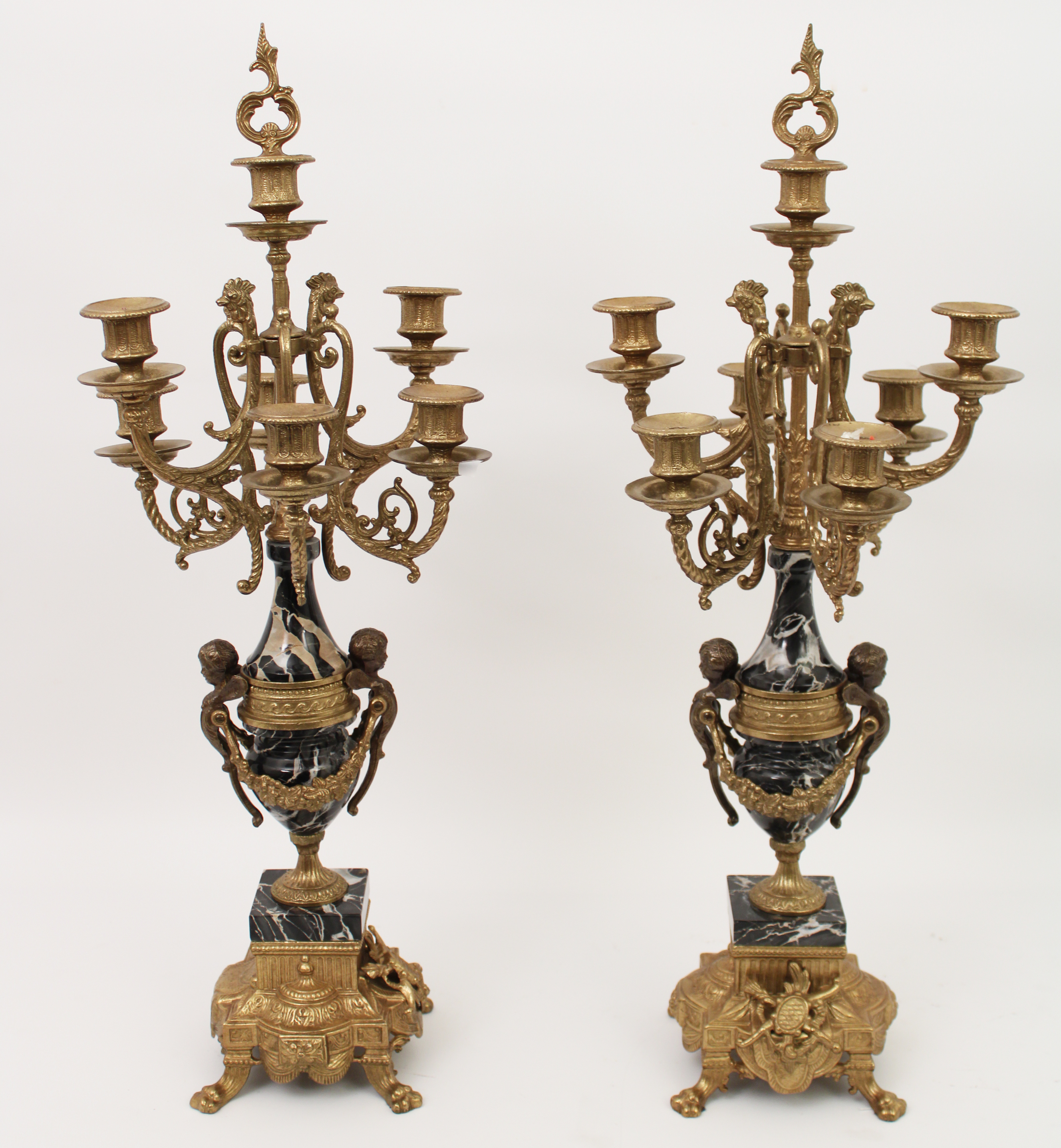 PAIR OF FRENCH BRONZE AND MARBLE