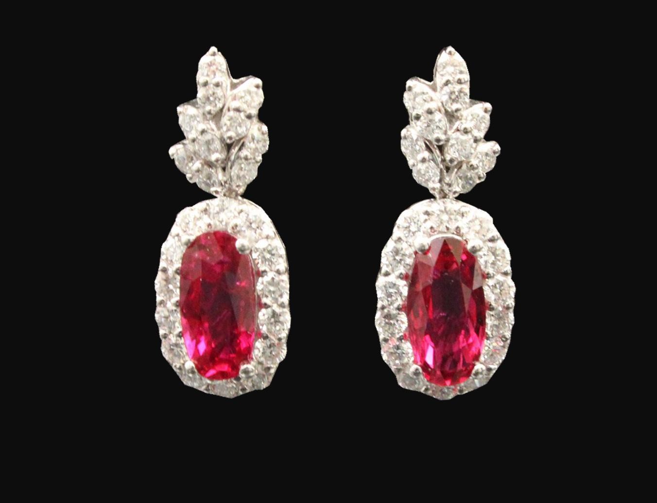 PR OF PLATINUM RUBY AND DIAMOND EARRINGS,