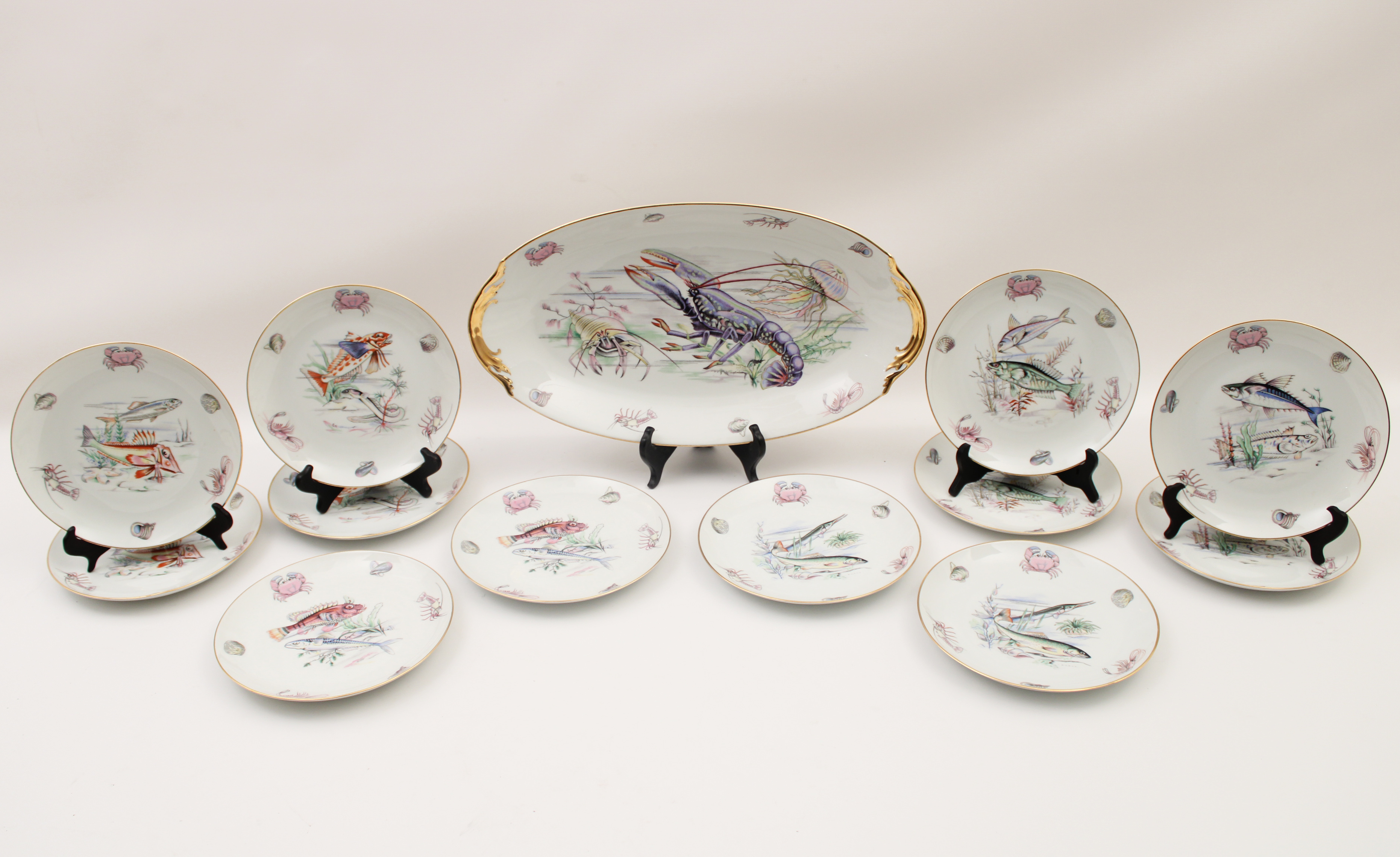 FRENCH LIMOGES FISH SET;  13 PCS.