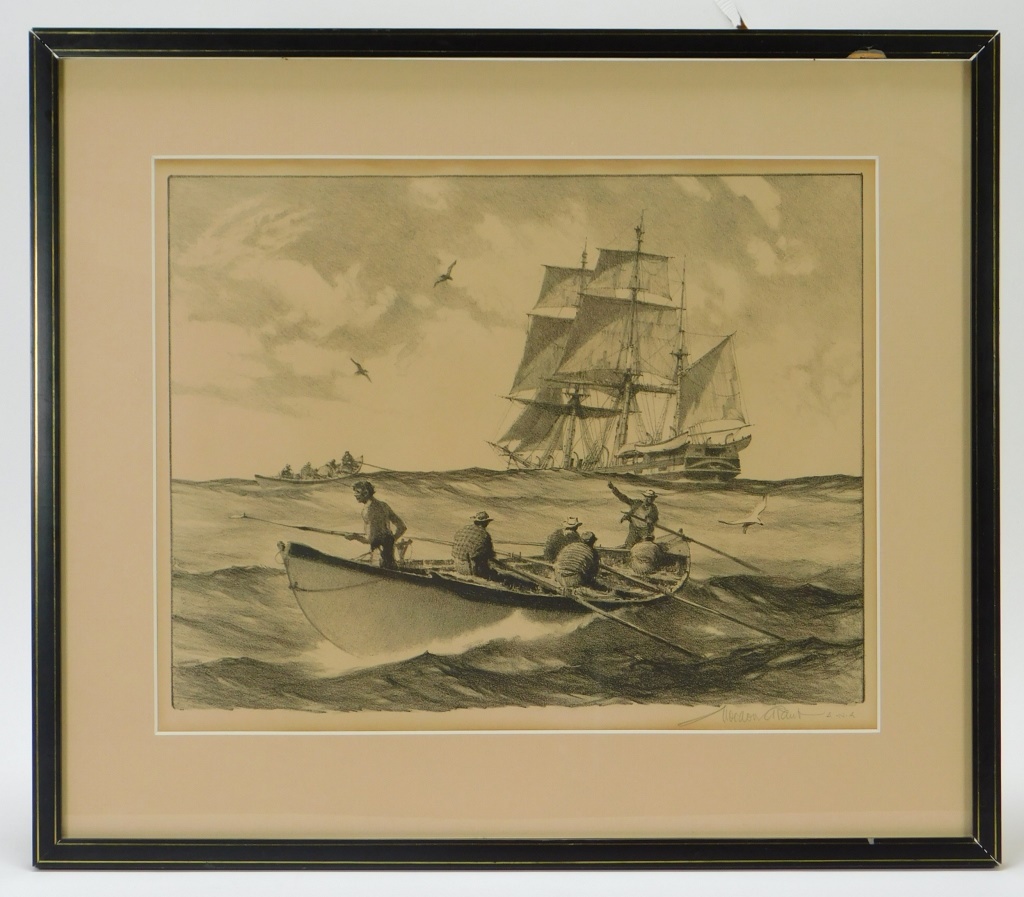 GORDON GRANT WHALE HUNT LITHOGRAPH