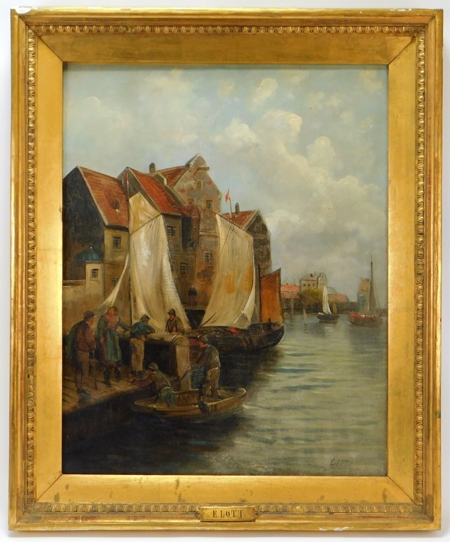 E LOTT DUTCH HARBOR PAINTING Dutch 19th 35e9b0