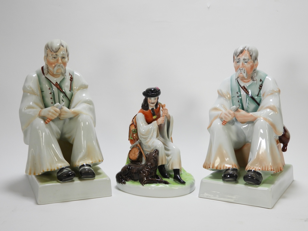 3PC ZSOLNAY PORCELAIN SCULPTURE