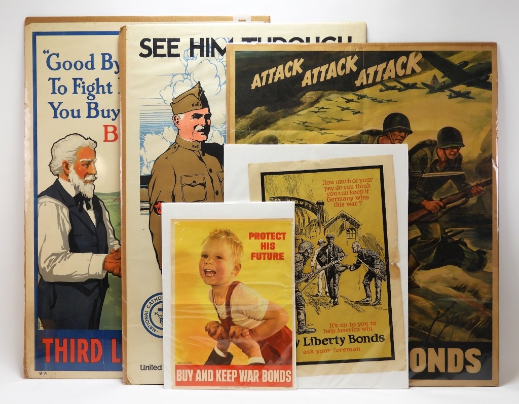 5PC WWI & WWII WAR BOND POSTERS