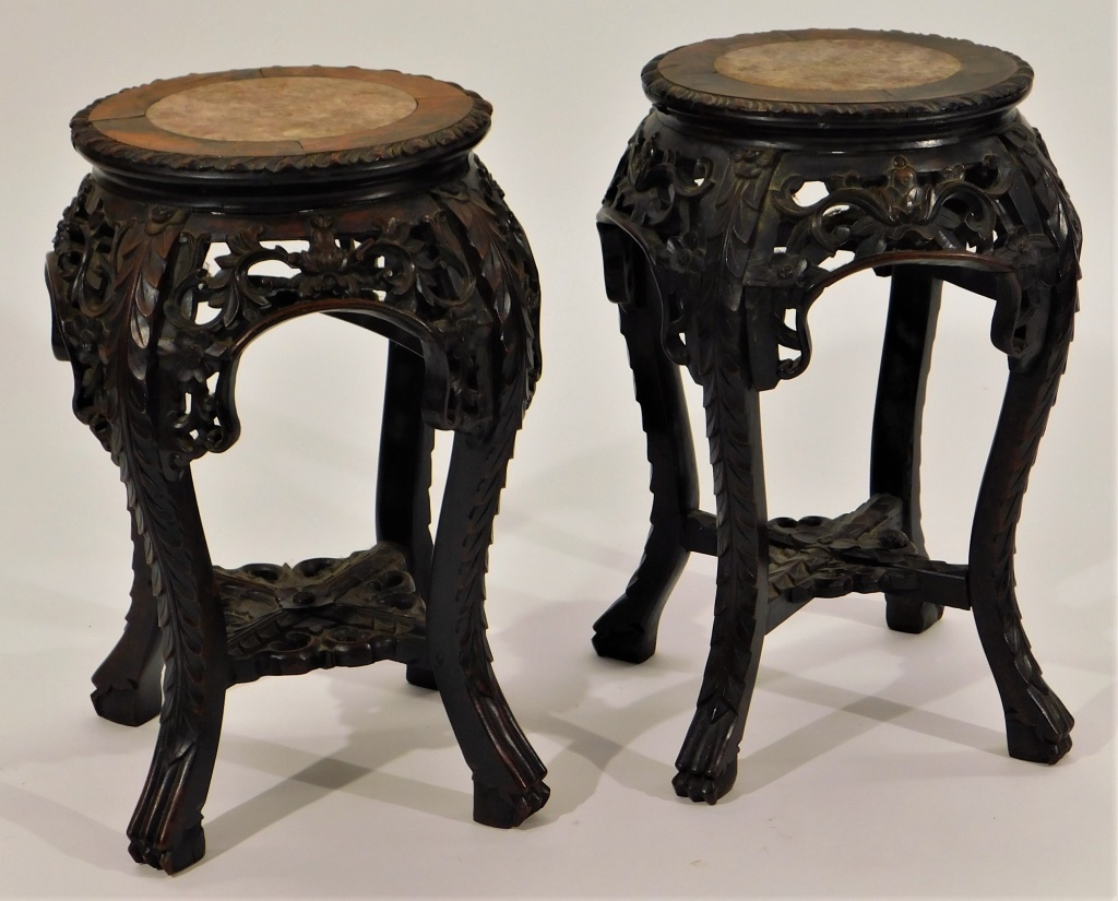 CHINESE NEAR PAIR CARVED WOOD TABLES 35eab8