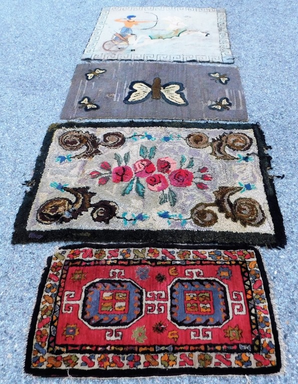 4PC PICTORIAL HOOK RUGS Continental Early 35eaf4