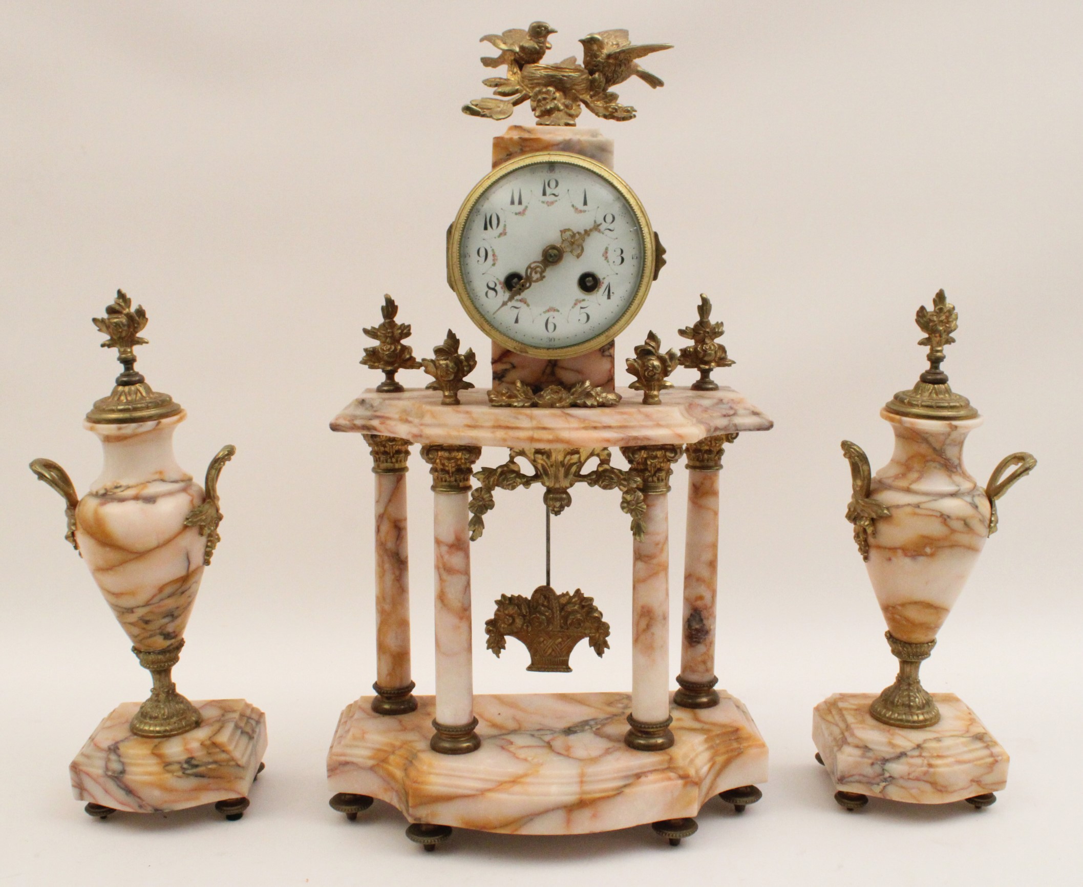 3 PC FRENCH GILT BRONZE MTD MARBLE