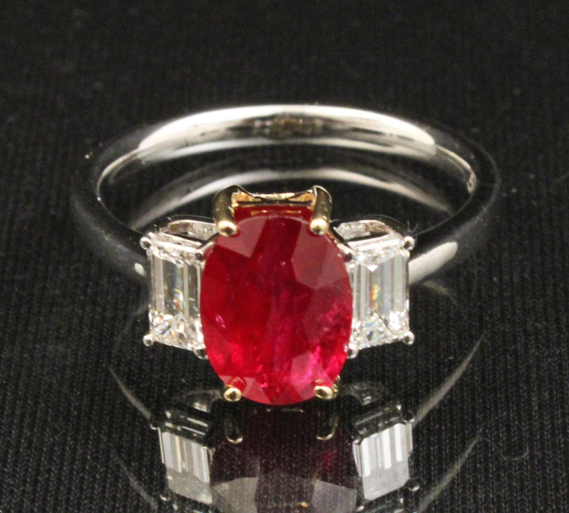 18K RUBY AND DIAMOND RING;  WITH