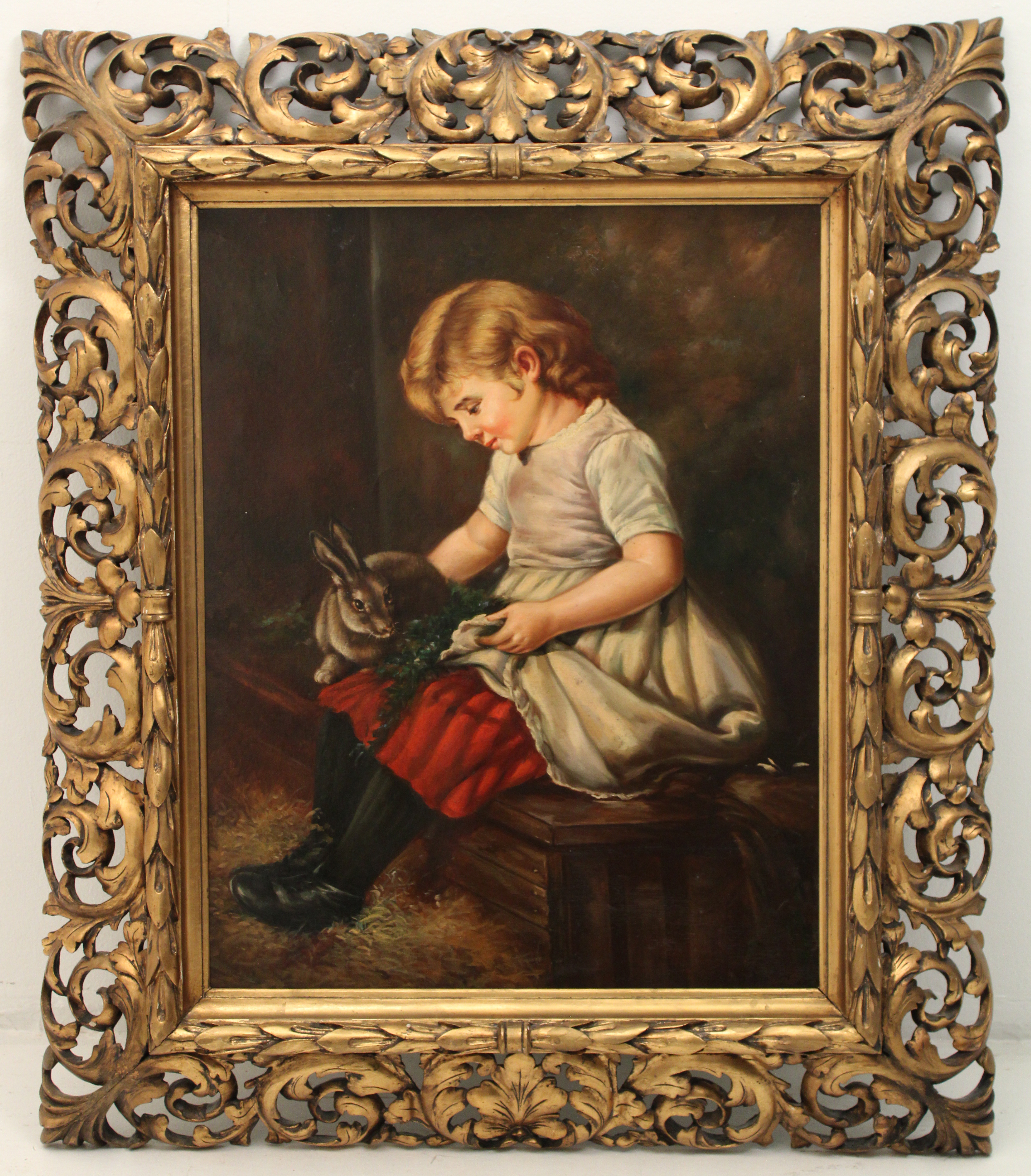 O C PAINTING OF YOUNG GIRL IN GILTWOOD GESSO 35eb39
