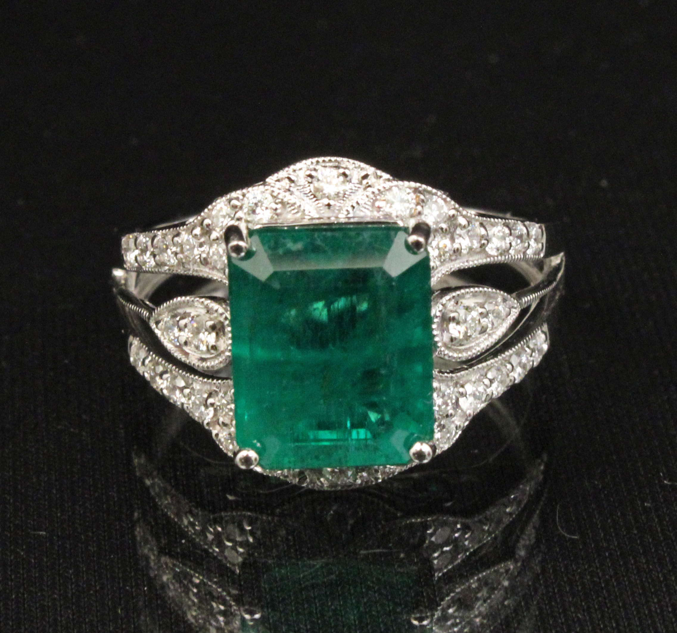 14K WG 3 98 CT EMERALD AND DIAMOND 35eb42