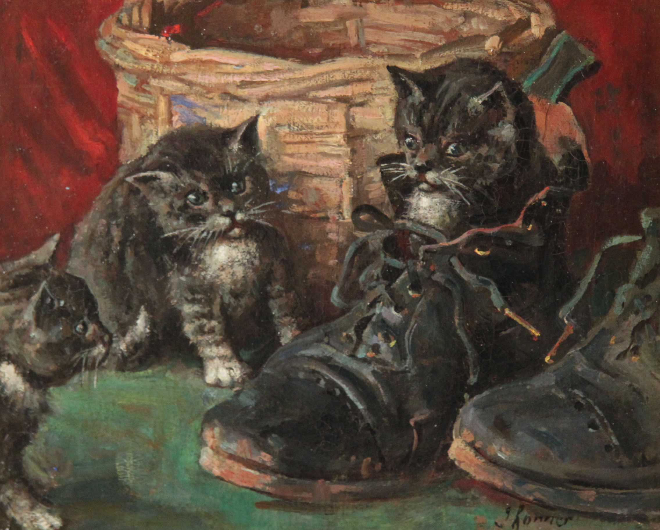 19TH C. O/C PAINTING DEPICTING KITTENS