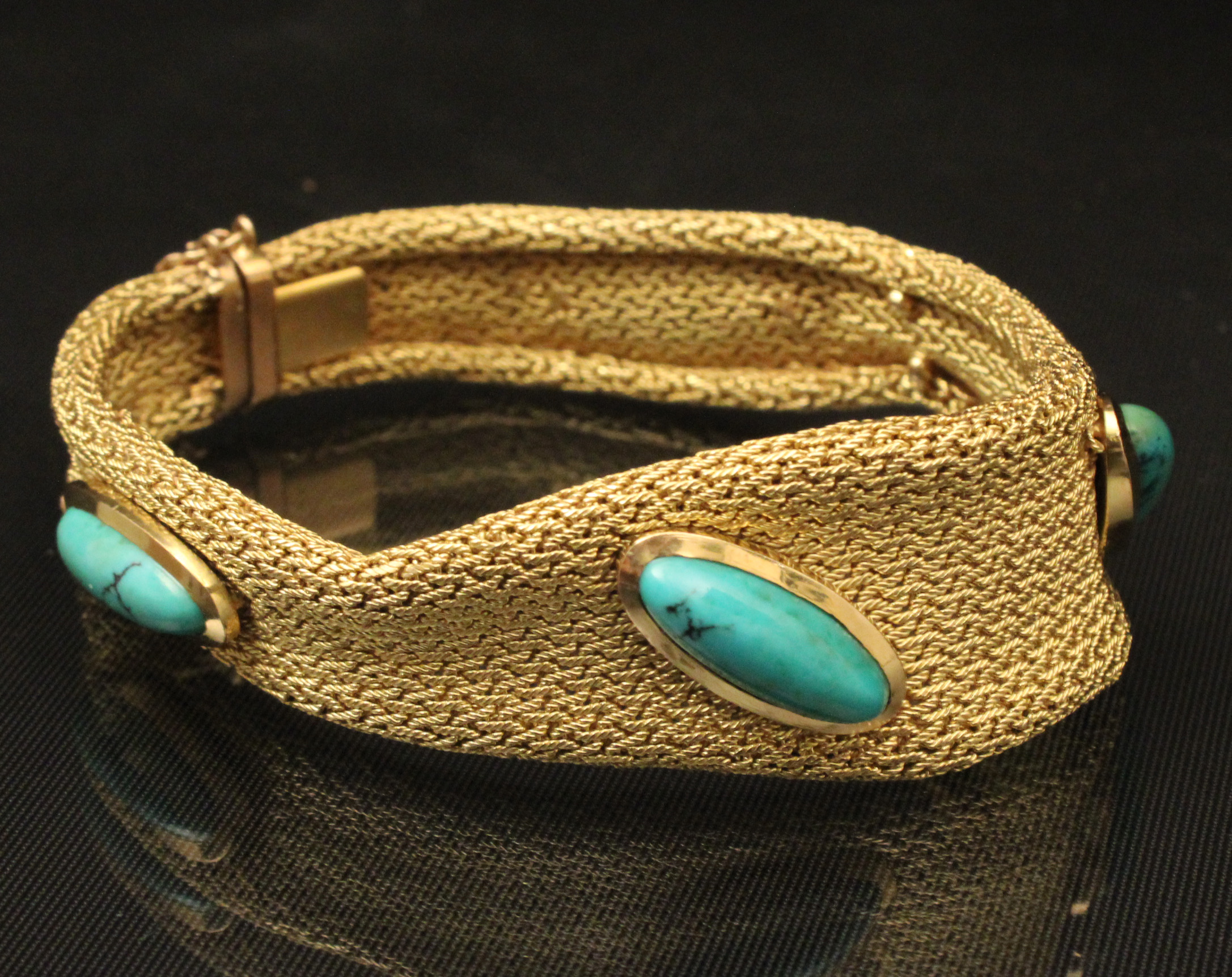 18K YG MESH BRACELET W 4 TURQUOISE 35eb6e