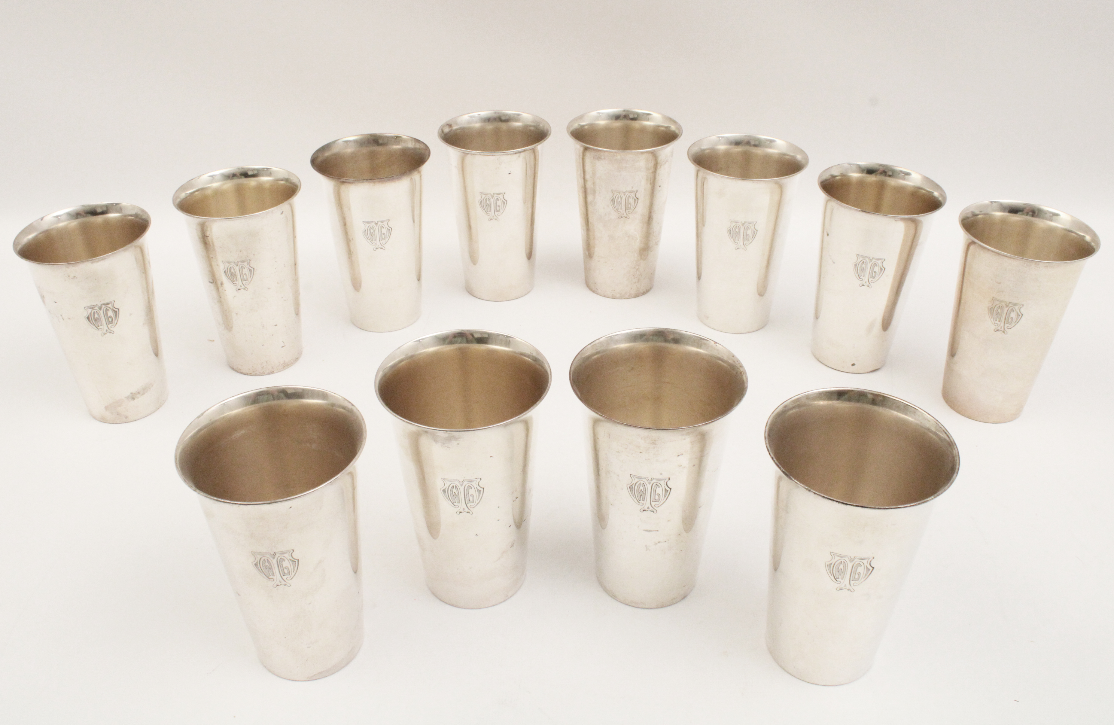 12 STERLING SILVER WATER GOBLETS;