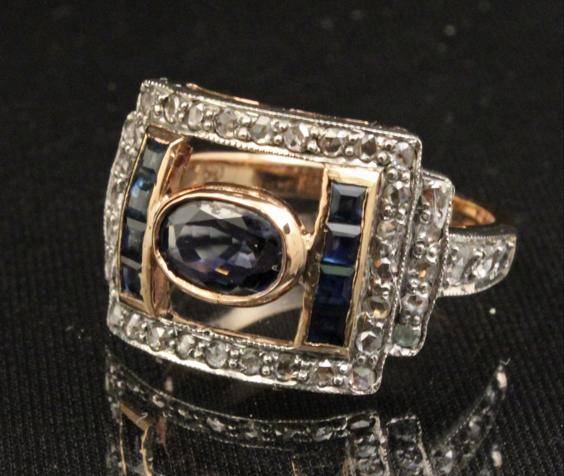 18K DIAMOND AND BLUE SAPPHIRE RING