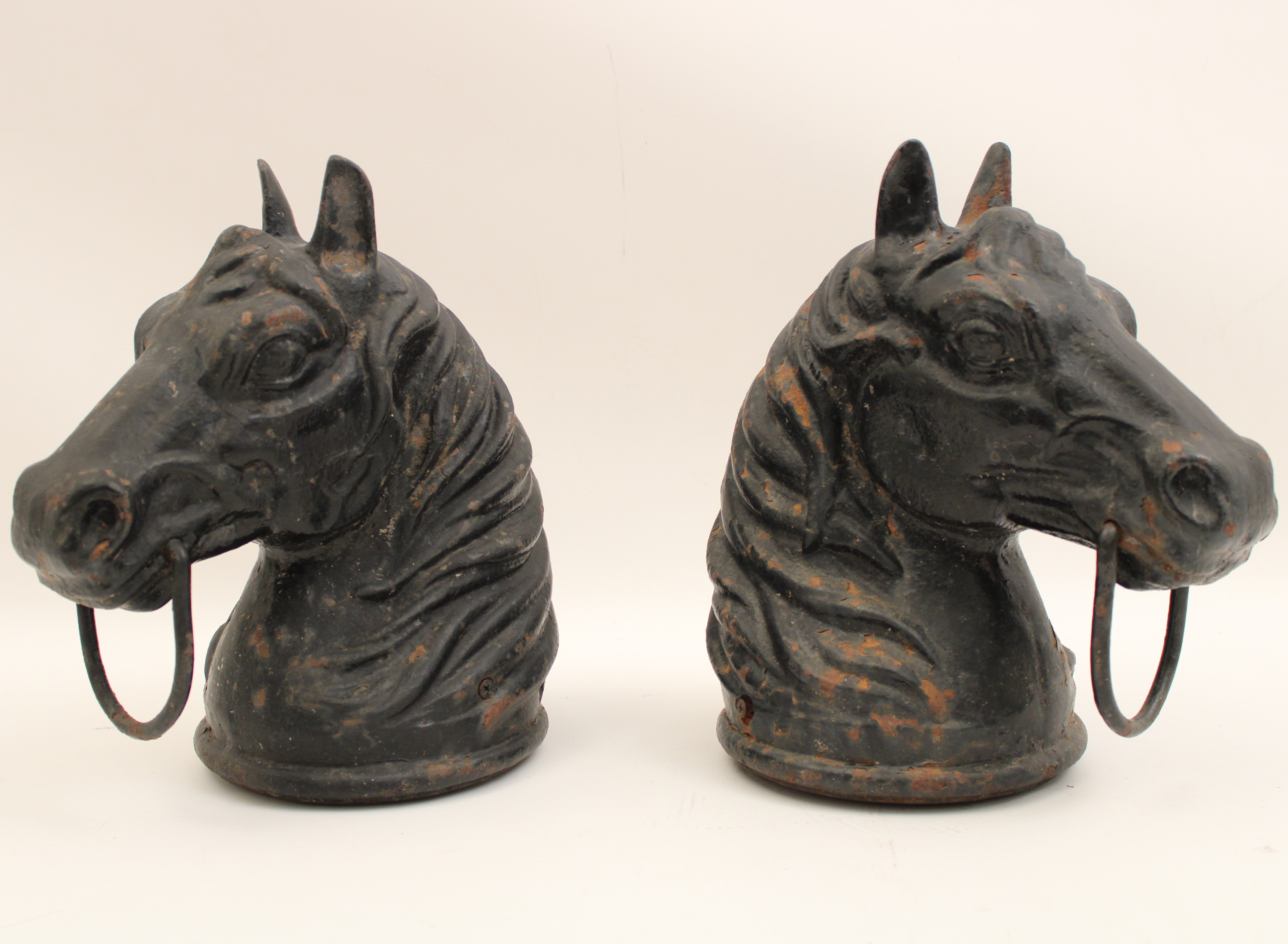 PR OF CAST IRON HORSE HEAD HITCHING