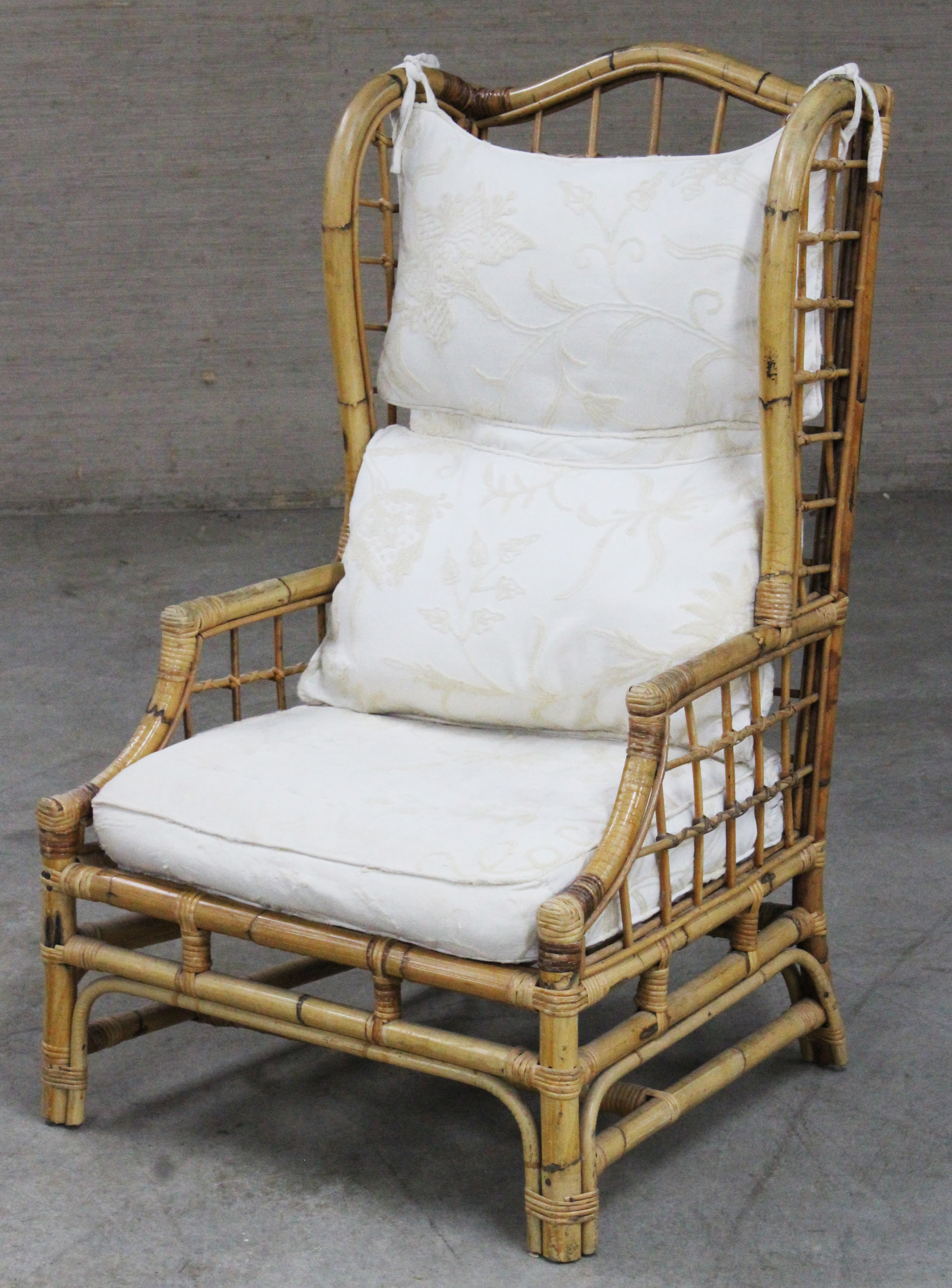 BAMBOO CANED HIGH BACK WINGED ARMCHAIR