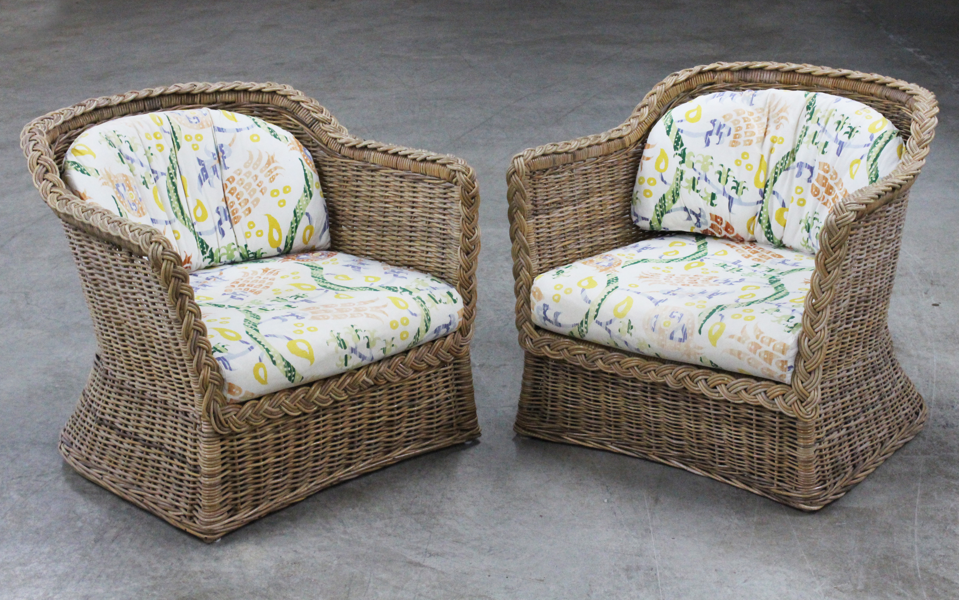 PR. OF CANE WOVEN CLUB CHAIRS PAIR