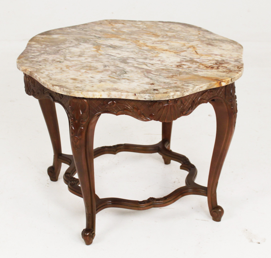 LOUIS XV STYLE CARVED WALNUT MARBLE 35ec7d