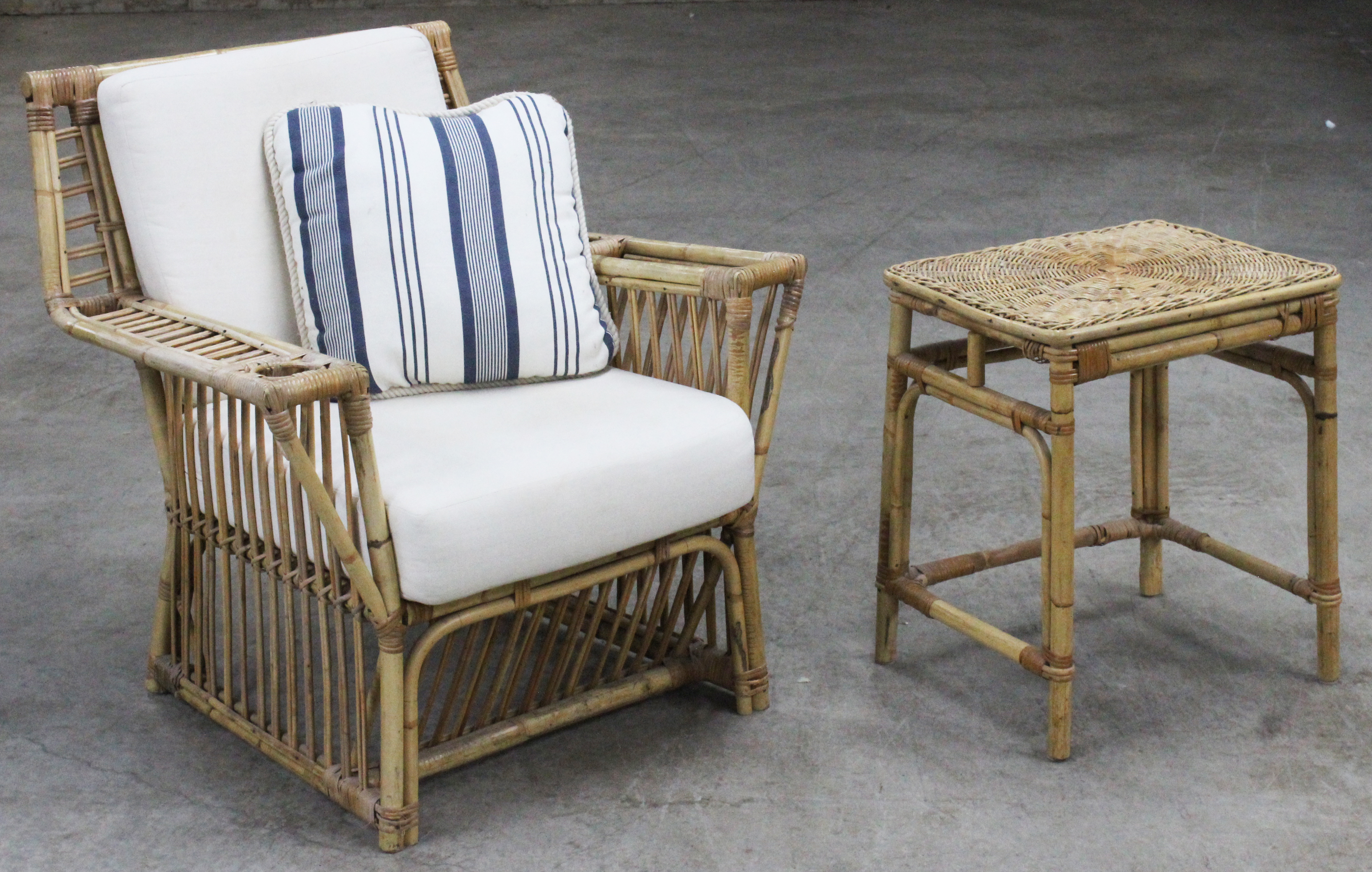 2 PC. LOT OF BAMBOO CANED FURNITURE