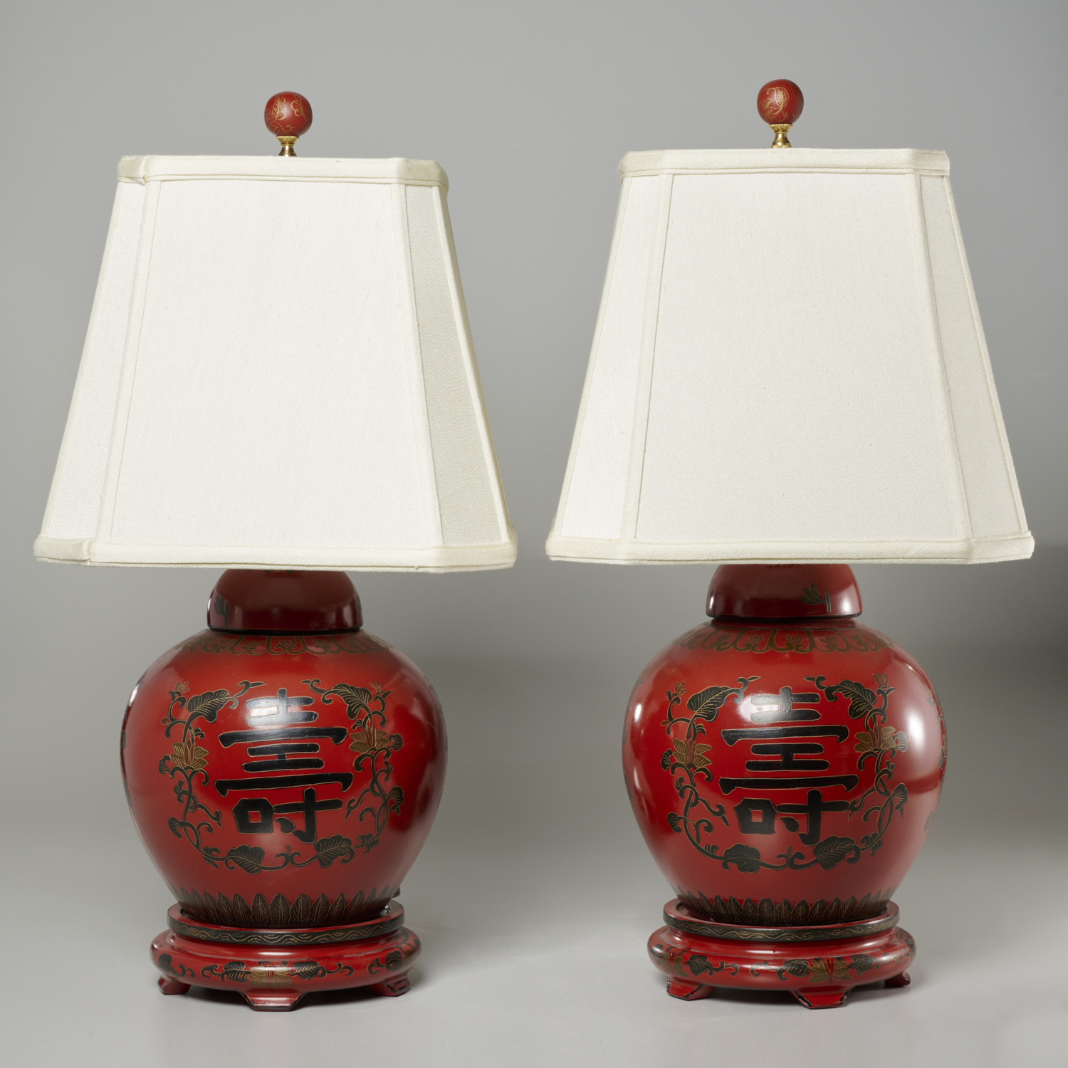 PAIR CHINESE STYLE RED LACQUER 3613f1