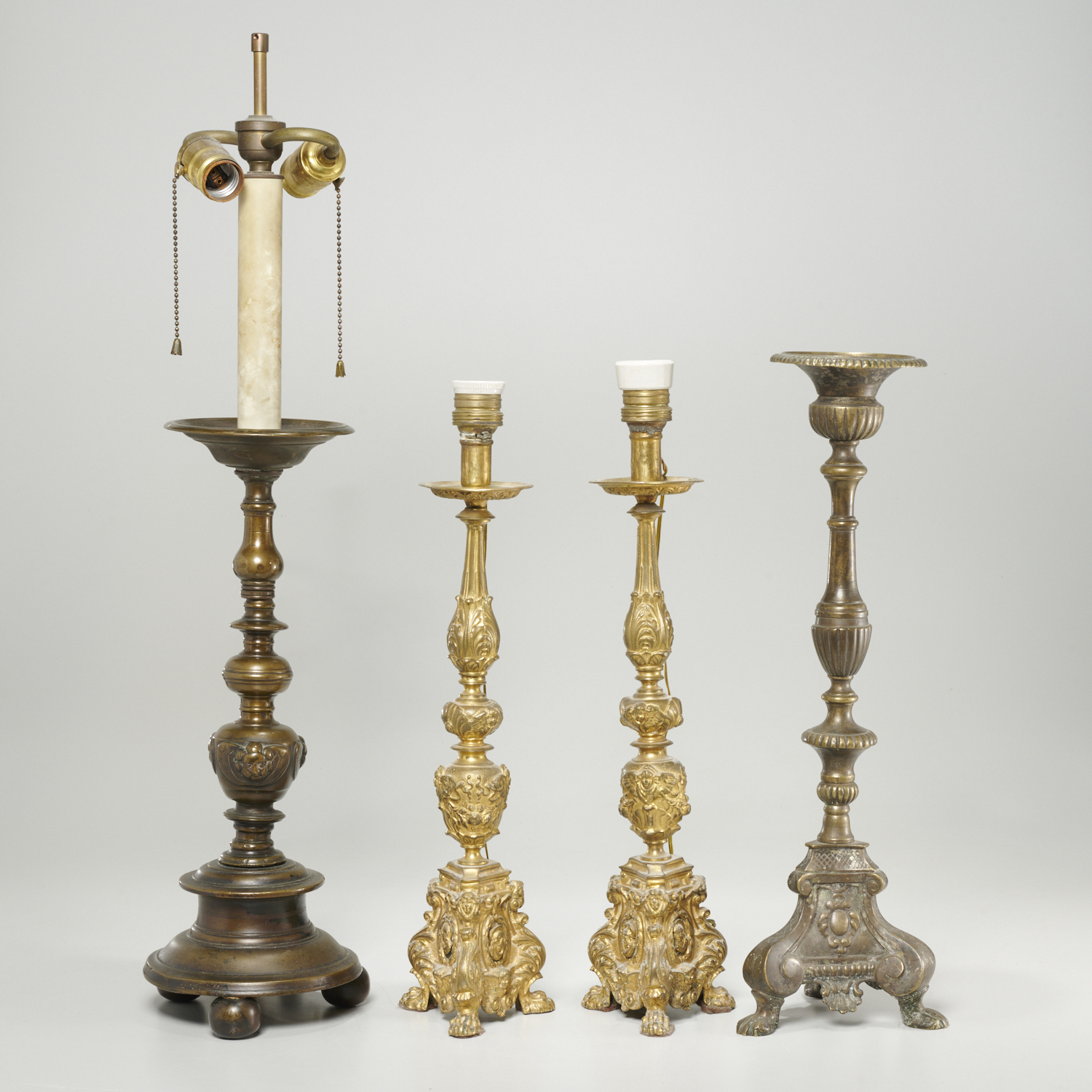  4 ITALIAN BRONZE PRICKET LAMPS 3613ea