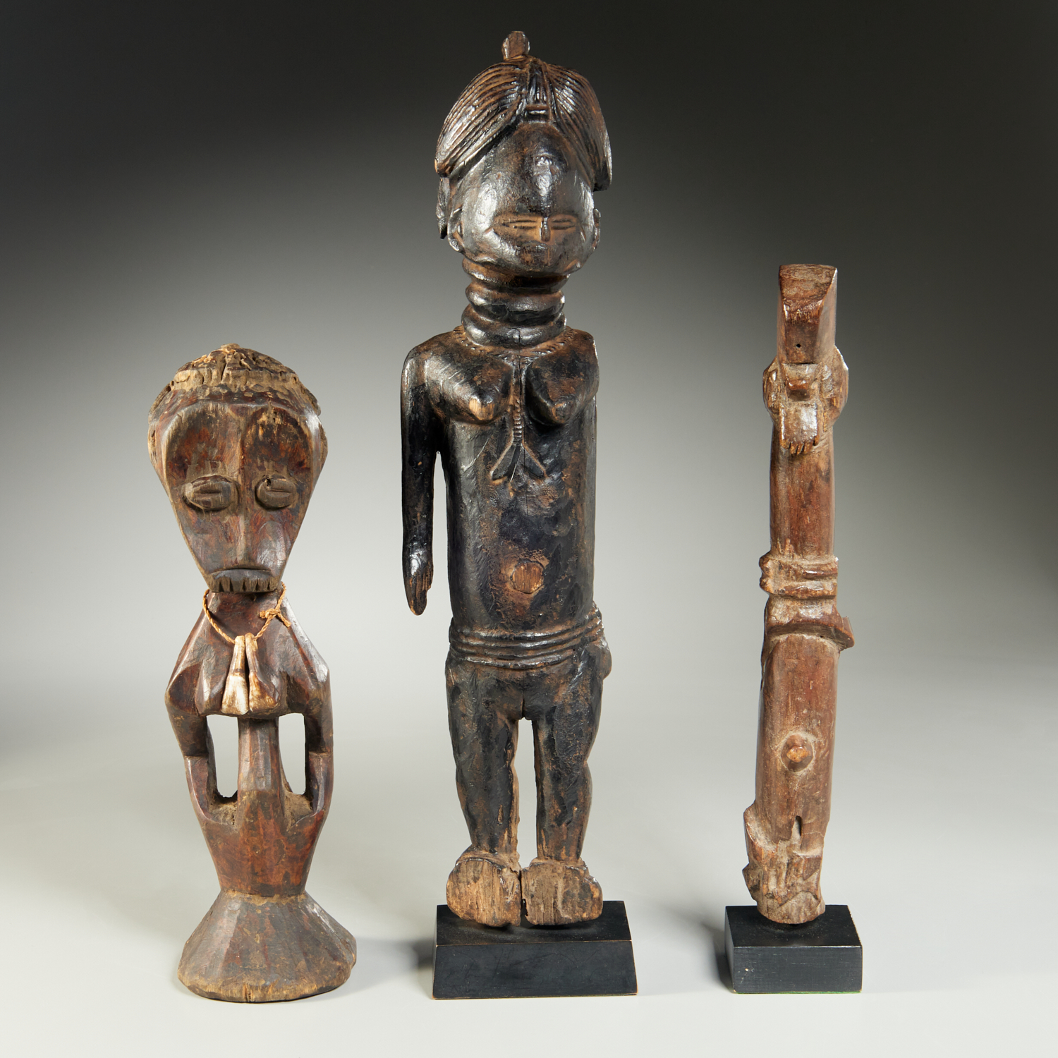  3 OLD AFRICAN CARVED TRIBAL FIGURES  3614be