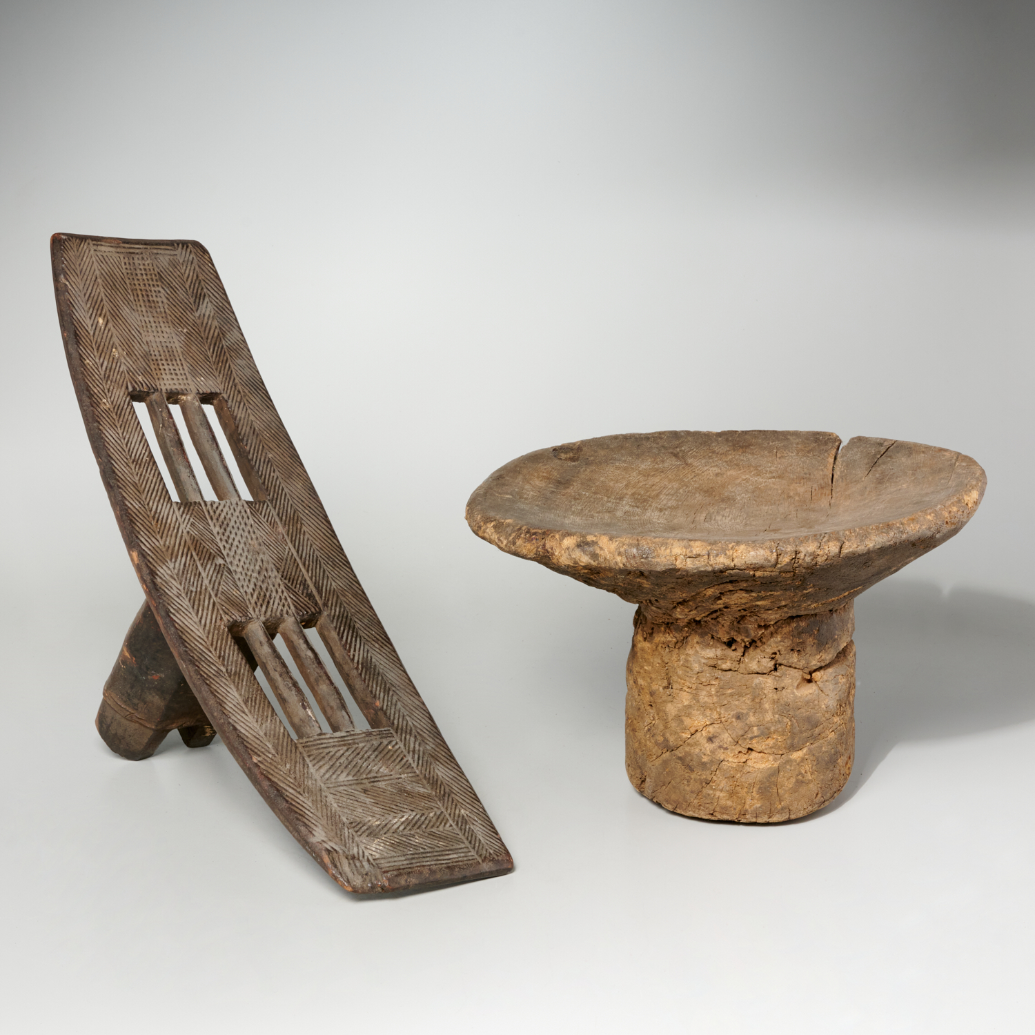 (2) AFRICAN CARVED WOOD STOOLS