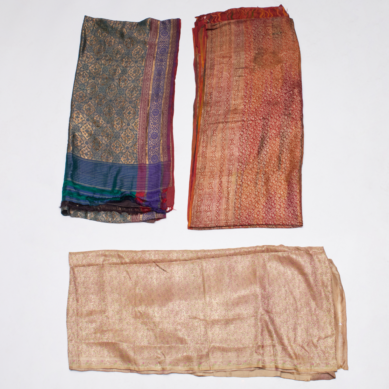  3 VINTAGE INDIAN SILK BROCADE 3615bc