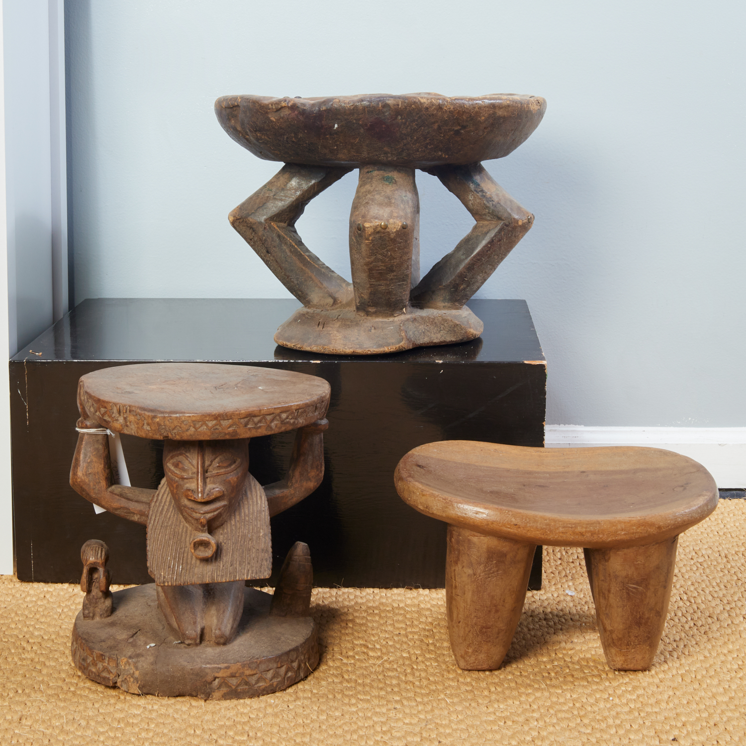 GROUP 3 AFRICAN CARVED WOOD STOOLS 361632
