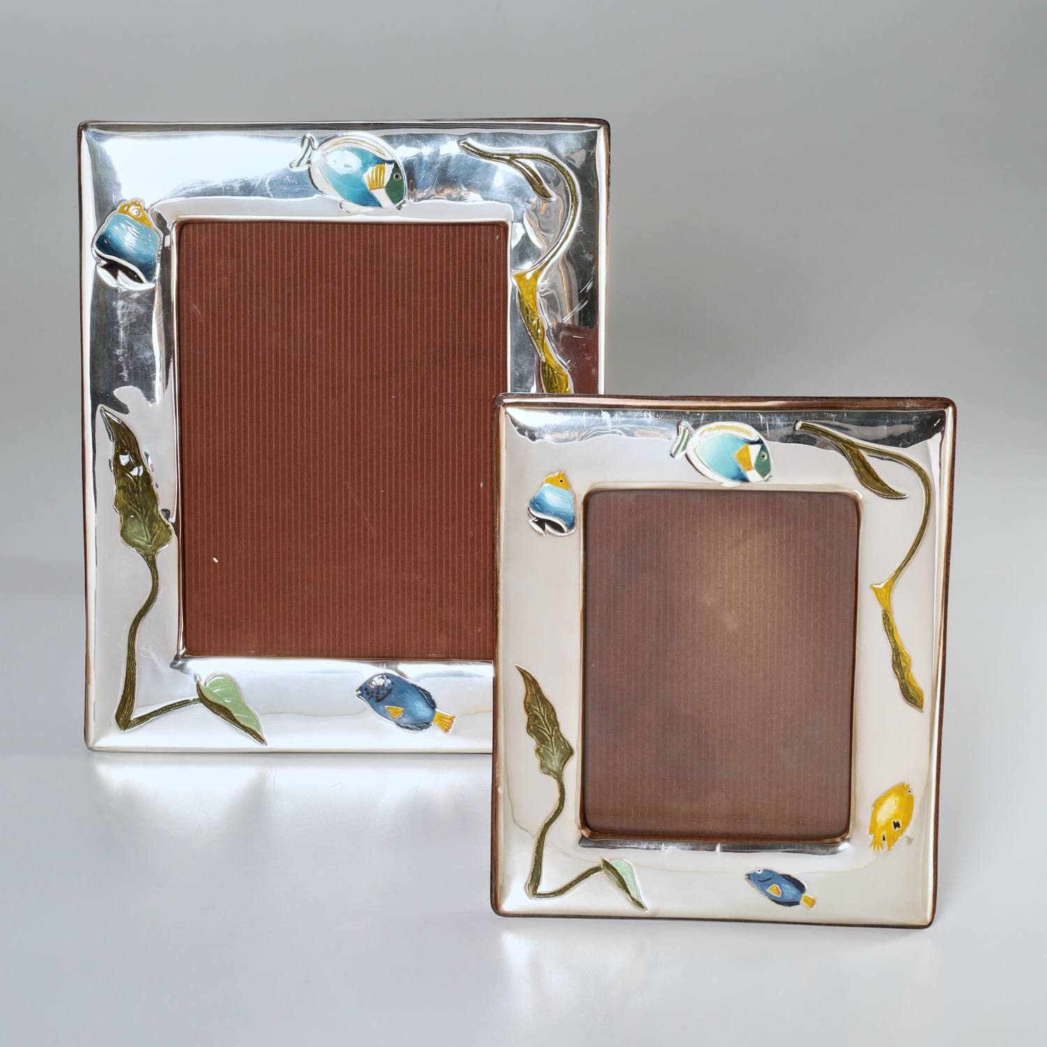  2 STERLING SILVER ENAMELED FRAMES  36169d