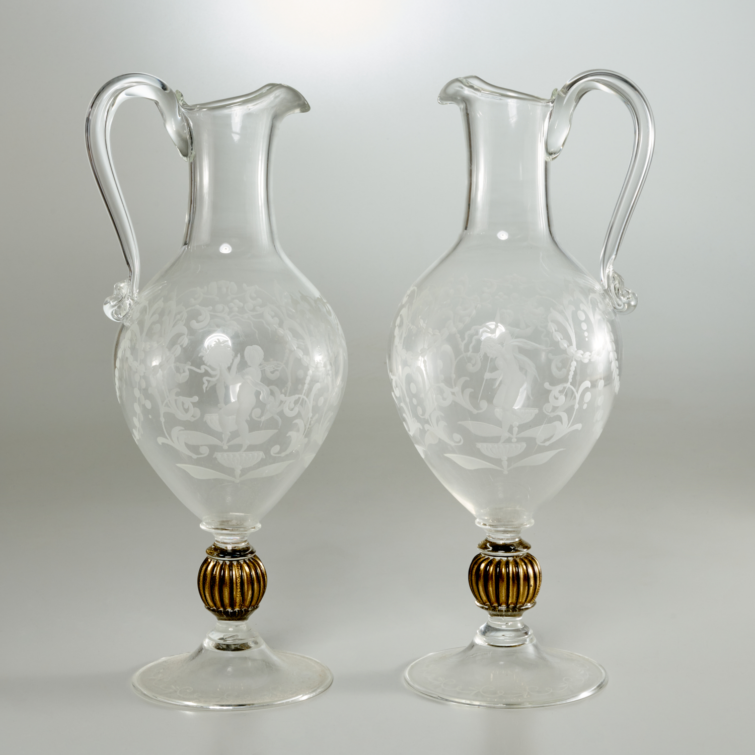 NICE PAIR ETCHED COLORLESS GLASS 3616c4