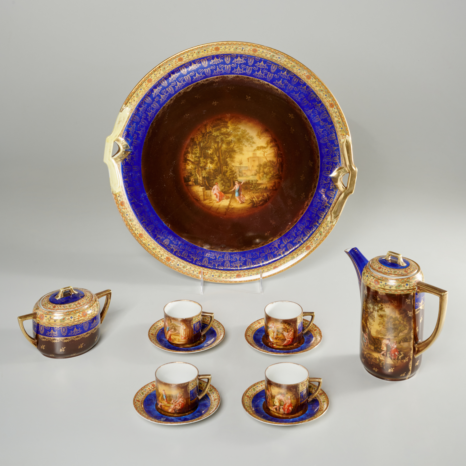 VIENNA STYLE GILT PORCELAIN COFFEE SET