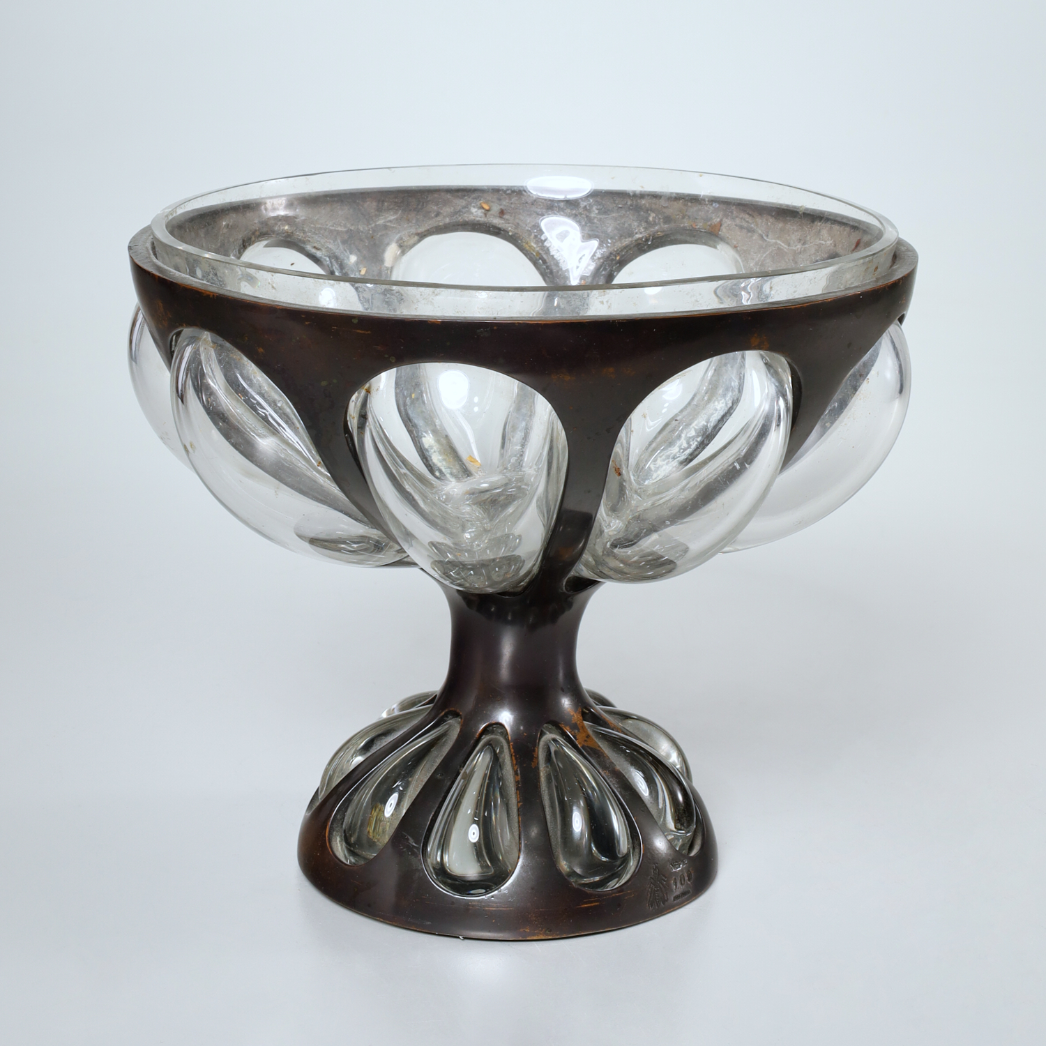 NEPIR BRONZE MOUNTED BUBBLE GLASS COMPOTE